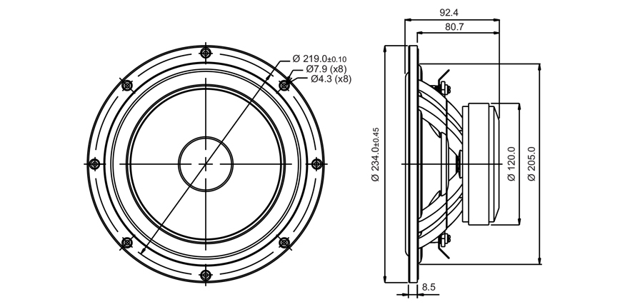 Басов говорител SB ACOUSTICS SB23NRXS45-8, 23см, 60W RMS image 2