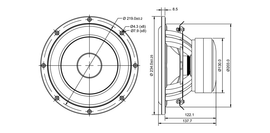 Басов говорител SB ACOUSTICS SB23MFCL45-8, 23см, 150W RMS image 2