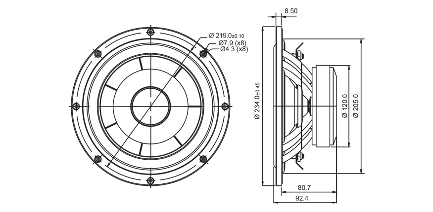 Басов говорител SB ACOUSTICS SB23CACS45-8, 23см, 50W RMS image 3