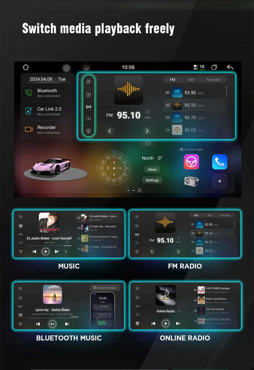 Универсална мултимедия с 9.5" 2K Q-LED капацитивен дисплей Witson с Android 15 image 5