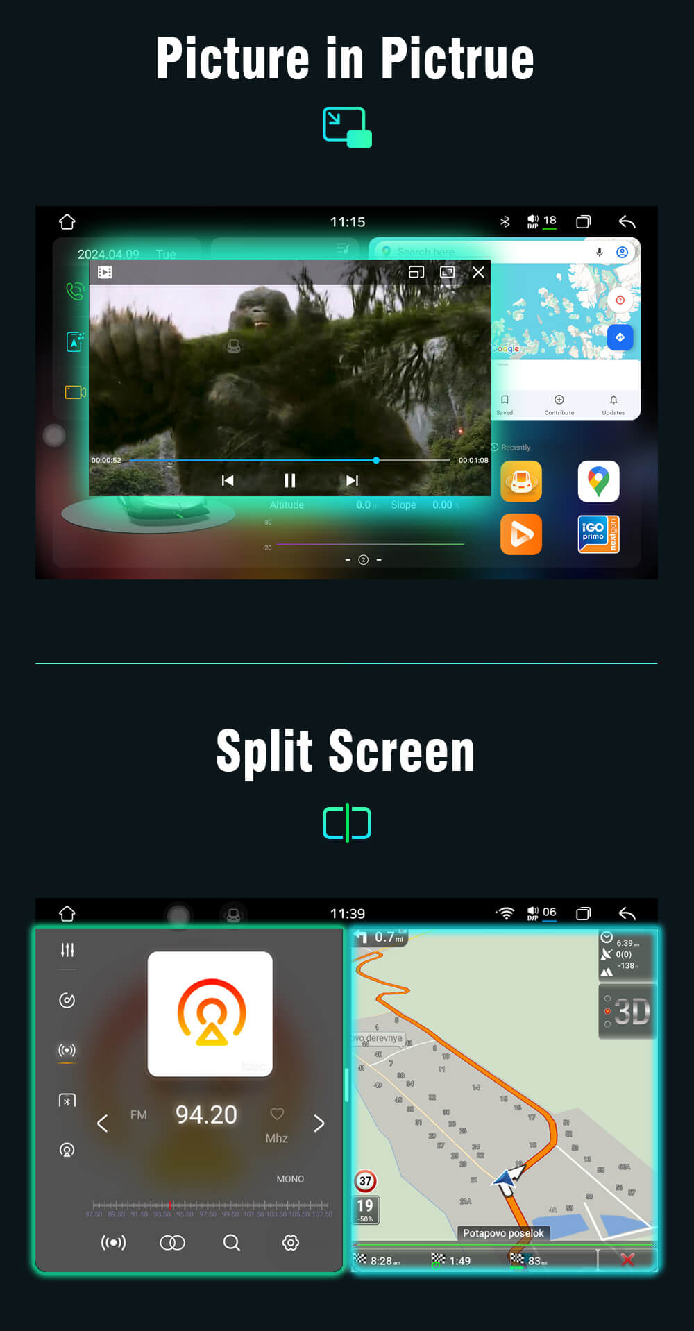Универсална мултимедия с 9.5" 2K Q-LED капацитивен дисплей Witson с Android 15 image 17