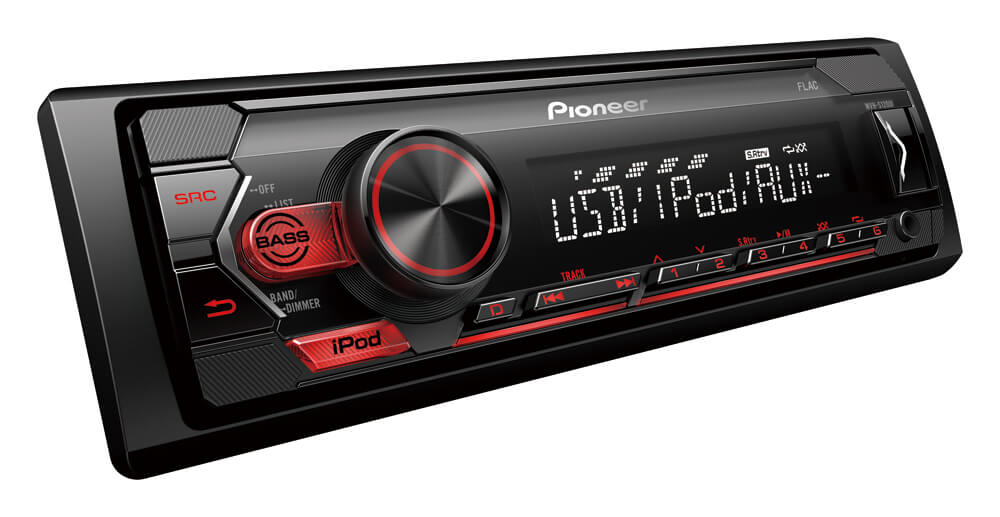Авто плейър Pioneer MVH-S120UI, радио, USB, AUX, iPhone съвместимост, червена подсветка